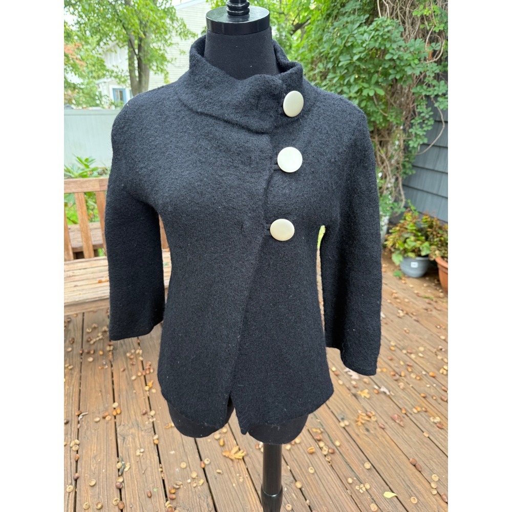 Covington Petite Black Boiled Wool Jacket Funnel Neck Asymmetric Button Medium P